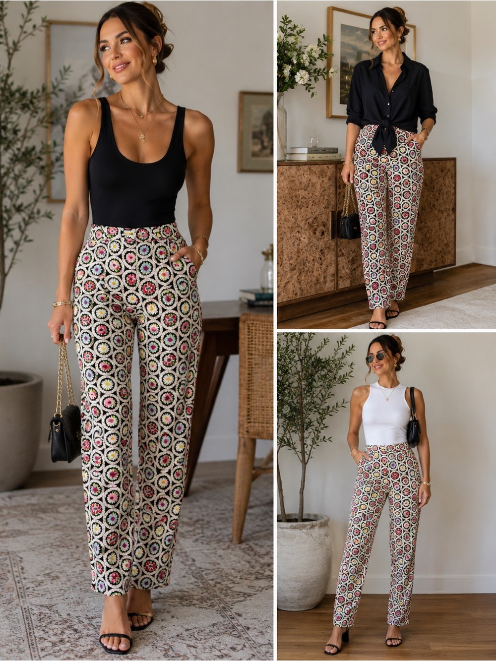 Vintage Moschino Cheap & Chic Silk Blend Floral Pants High Waist Italy US 10